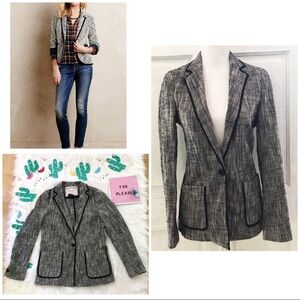 ANTHRO Cartonnier Tweed Black Trim Blazer Jacket​​​​